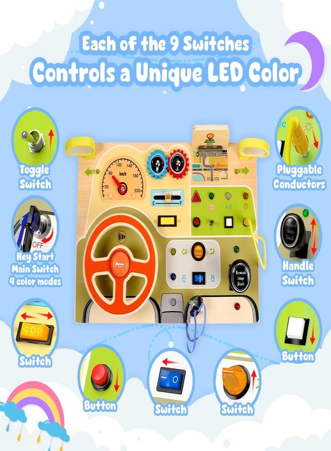 Playbees Montessori Toys for Toddlers 1-4 – Wooden Baby Busy Board Sensory Toy with Light Switch – Educational Travel Toy for Fine Motor Skills & Learning Activities – Perfect for Boys and Girls - Image 2